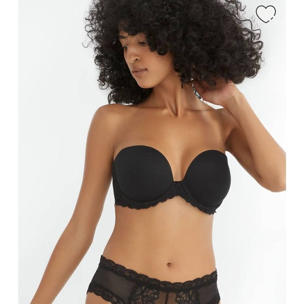 NATORI Feathers Strapless Plunge Bra Sz 36 DDD